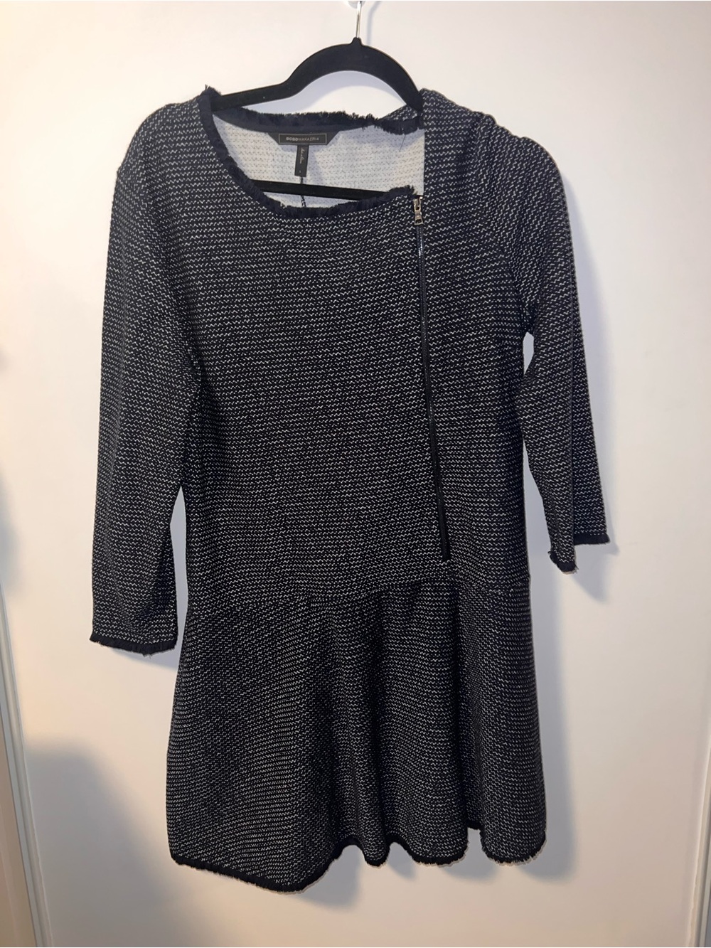 BCBGMaxAzria Black and White Tweed Long-Sleeve Dress